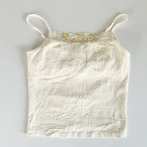 High Sierra Womens Lace Sequin Trim Y2K Coquette Shelf Bra Cami Top Cream Size M
